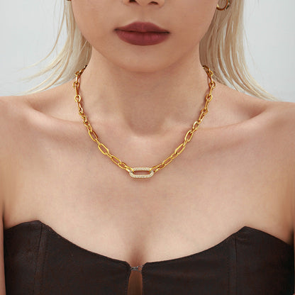 Set de Joyería de Cadena de Eslabón Grueso con Pavé | Oro
