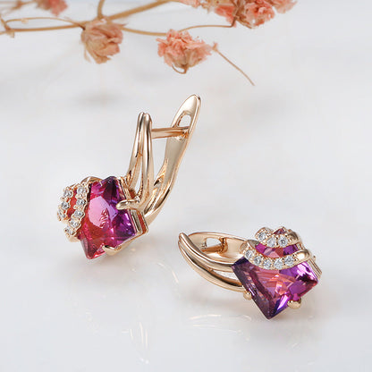 Aretes Cuadrados de Cristal Carmesí | Oro Rosa