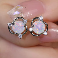 Aretes de Botón Trío de Ópalo | Oro Blanco