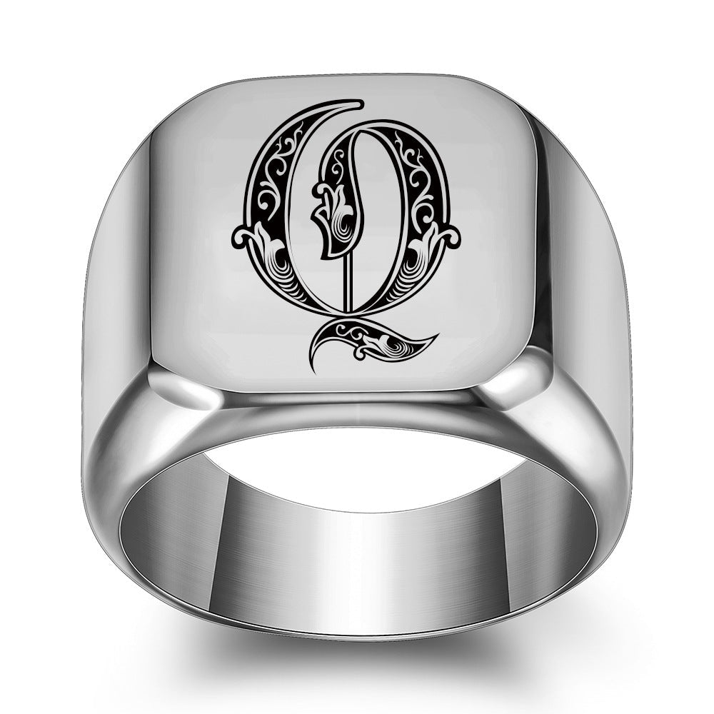 Anillo Clásico con Inicial Noble | Oro Blanco