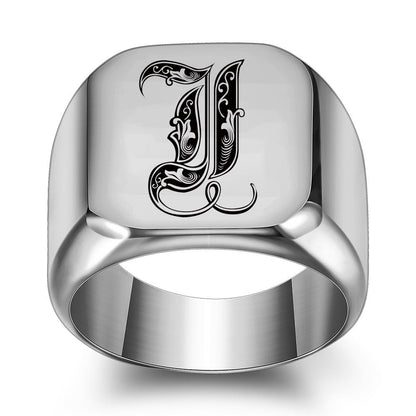 Anillo Clásico con Inicial Noble | Oro Blanco