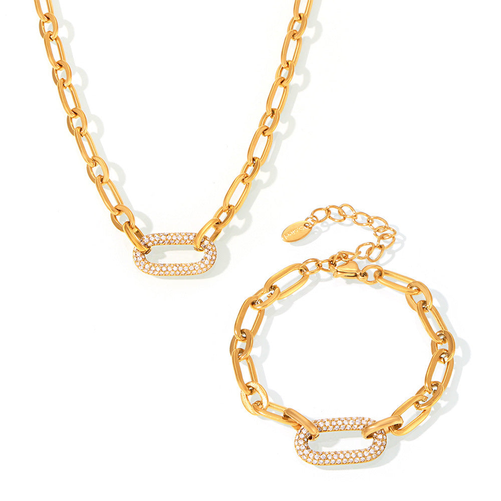 Set de Joyería de Cadena de Eslabón Grueso con Pavé | Oro