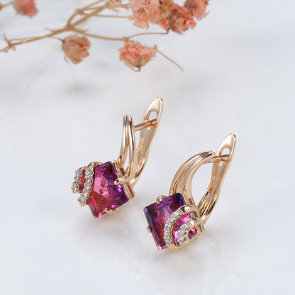 Aretes Cuadrados de Cristal Carmesí | Oro Rosa