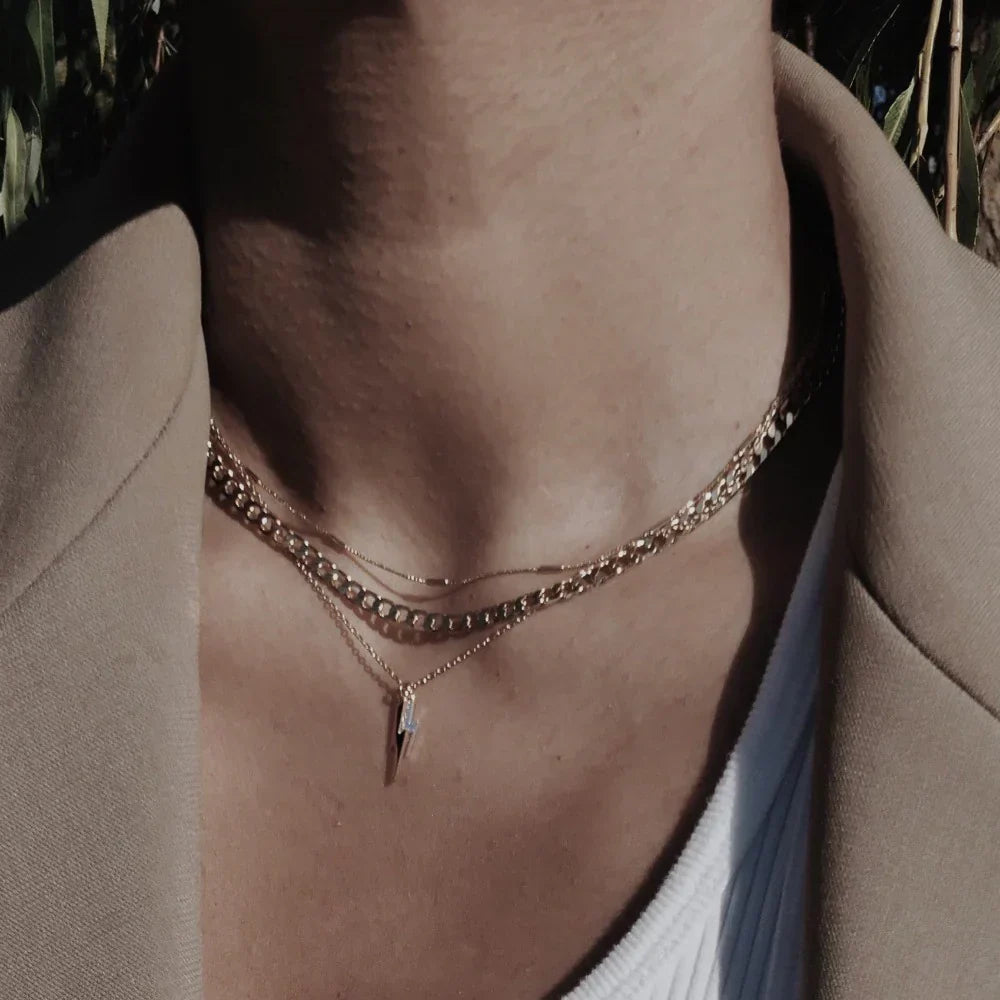 Collar de Cadena Curb de Eslabones Planos | Oro Blanco