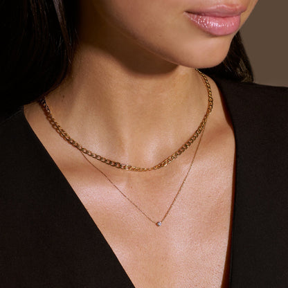 Collar de Cadena Curb de Eslabones Planos | Oro Blanco
