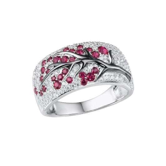 Anillo Árbol de Flores de Rubí | Oro Blanco