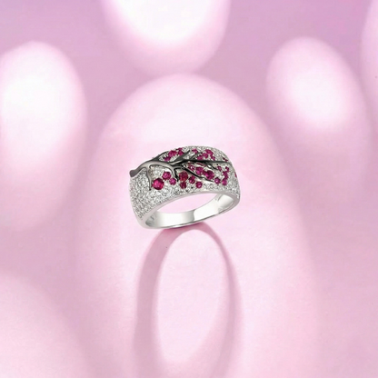 Anillo Árbol de Flores de Rubí | Oro Blanco