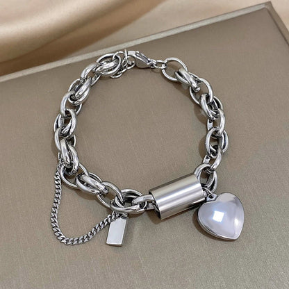 Pulsera Gruesa de Corazón | Oro Blanco