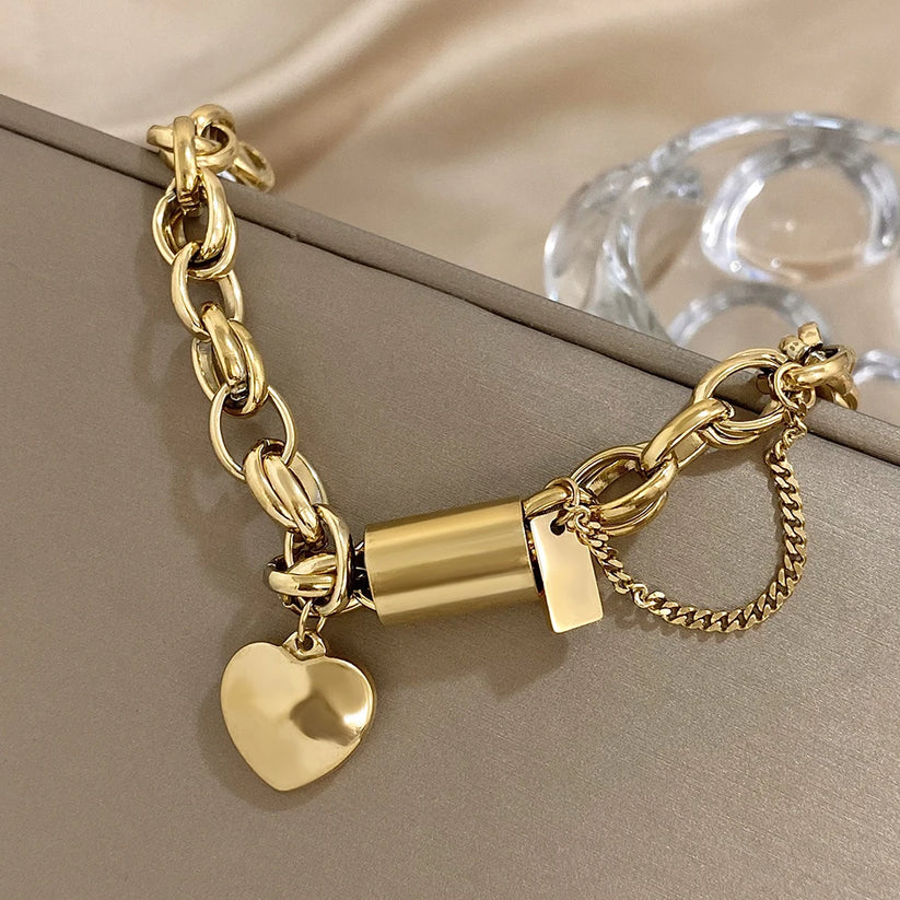Pulsera Gruesa de Corazón | Oro