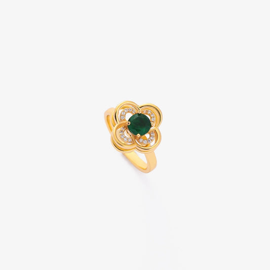 Anillo Giratorio Halo de Trébol de Esmeralda | Oro