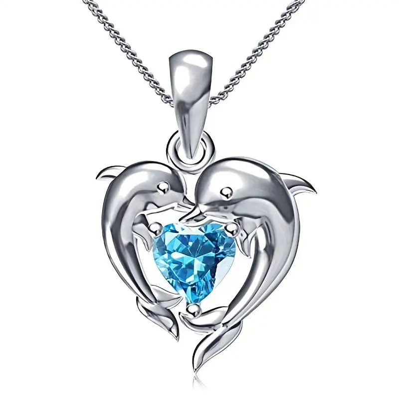 Collar Gemelos Corazón de Océano | Oro Blanco