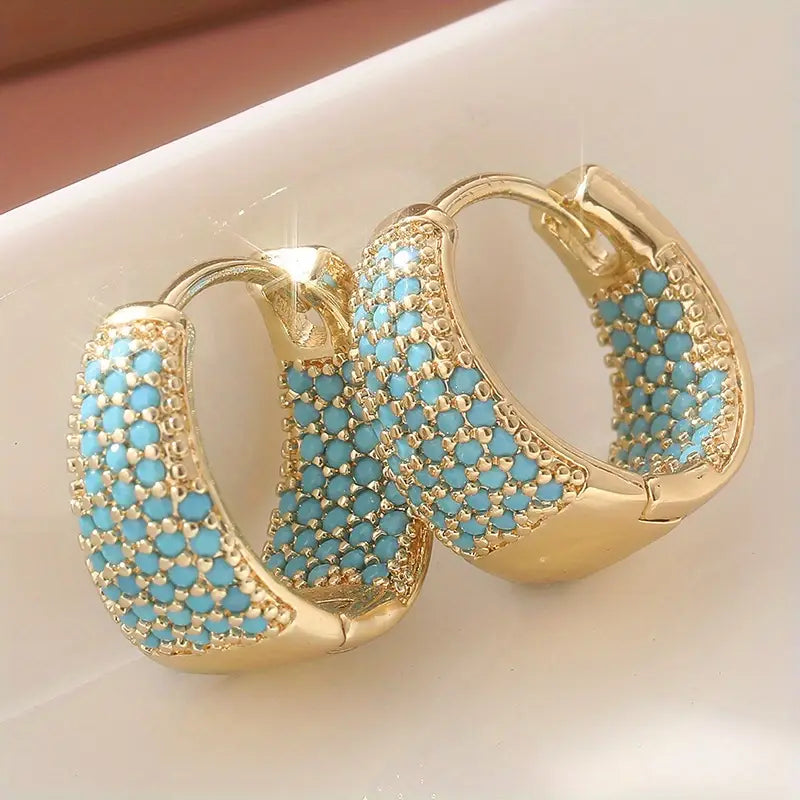 Aretes de Argolla con Cuentas de Turquesa Tono Dorado | Oro