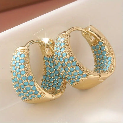 Aretes de Argolla con Cuentas de Turquesa Tono Dorado | Oro