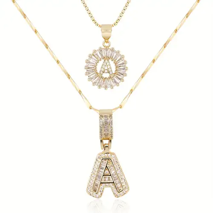 Set de Collar con Inicial Pavé | Oro Blanco