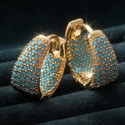 Aretes de Argolla con Cuentas de Turquesa Tono Dorado | Oro