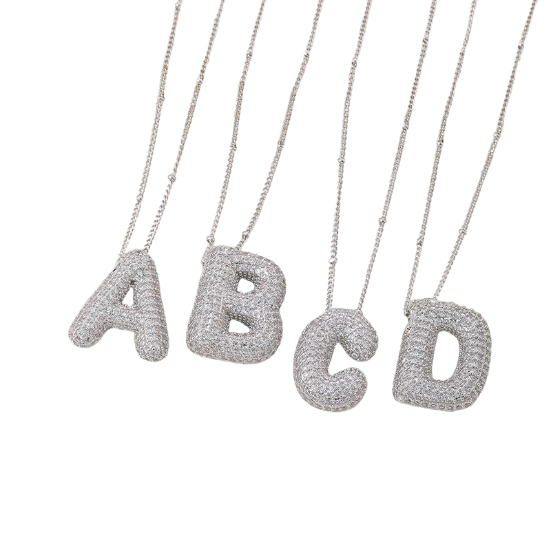 Set de Collar con Inicial Bubble | Oro Blanco