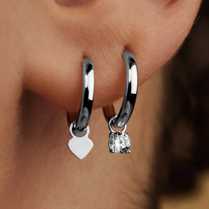 Aretes de Argolla Larmes de Lune con Piedra | Oro Blanco