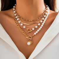 Set de Collar de Cadena Serpiente con Perla Estilo Vintage | Oro