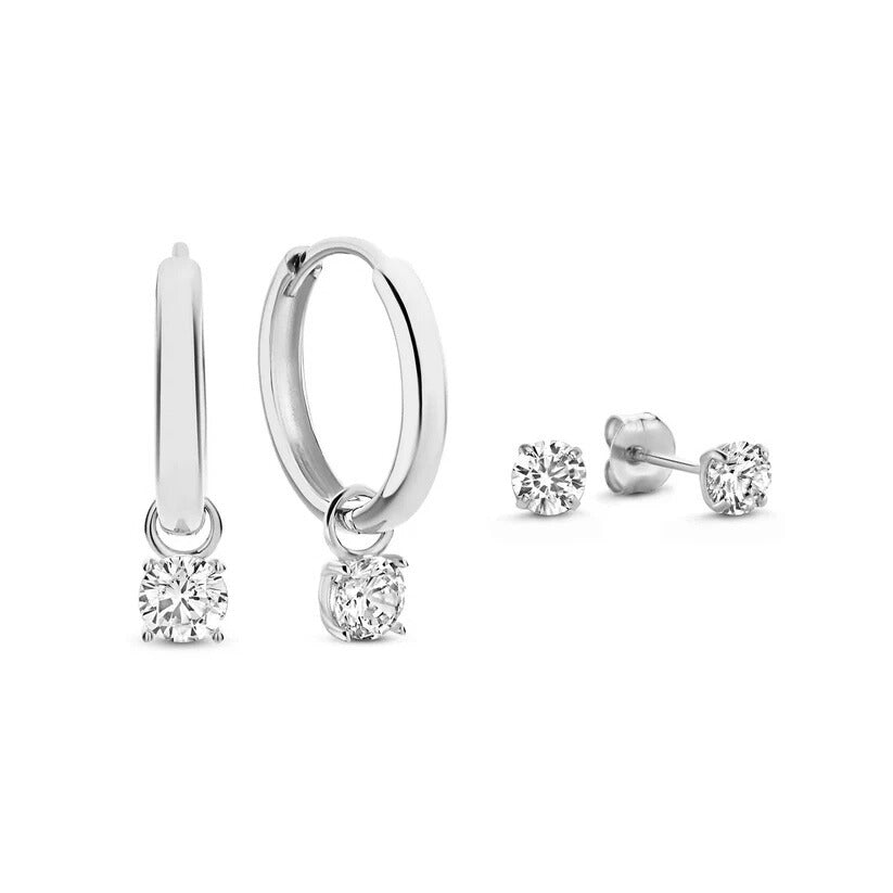 Larmes de Lune Set de Aretes con Piedra | Oro Blanco