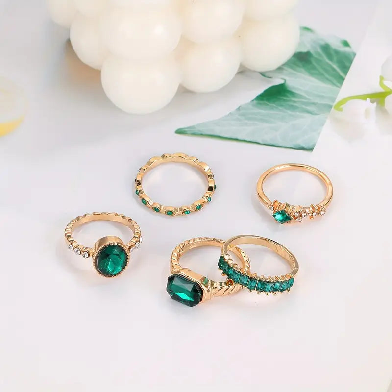 Zarina Set de Anillos de Esmeralda Exquisito | Oro