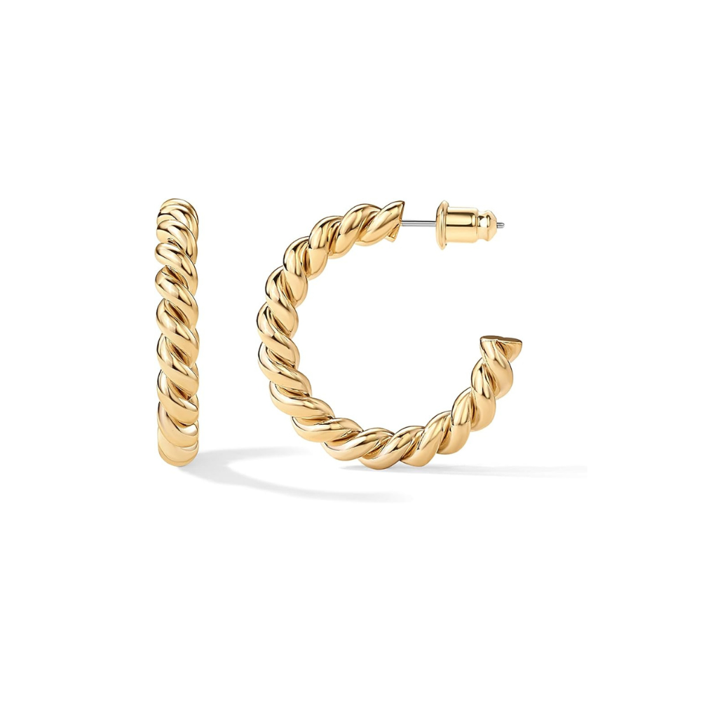 Aretes de Argolla Torcidos tipo Cuerda | Oro