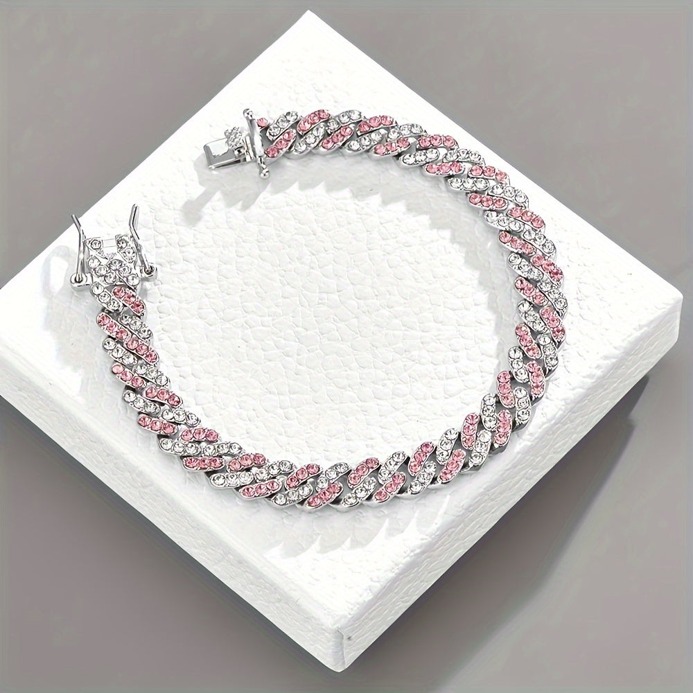 Pulsera Cubana Arctic Blush | Oro Blanco