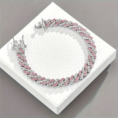 Pulsera Cubana Arctic Blush | Oro Blanco