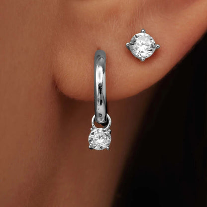 Aretes de Argolla Larmes de Lune con Piedra | Oro Blanco