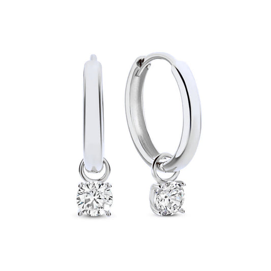 Aretes de Argolla Larmes de Lune con Piedra | Oro Blanco