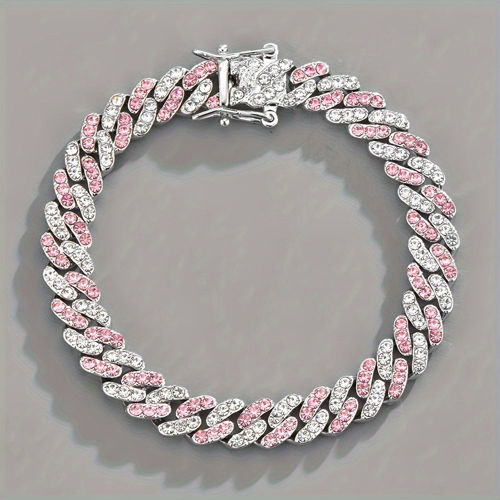Pulsera Cubana Arctic Blush | Oro Blanco