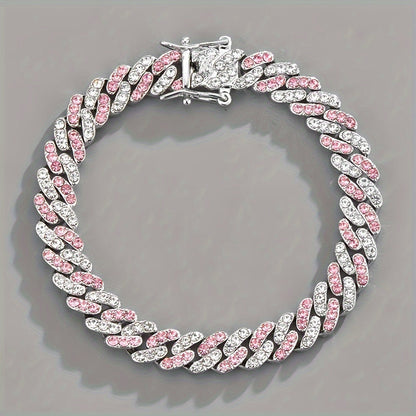 Pulsera Cubana Arctic Blush | Oro Blanco