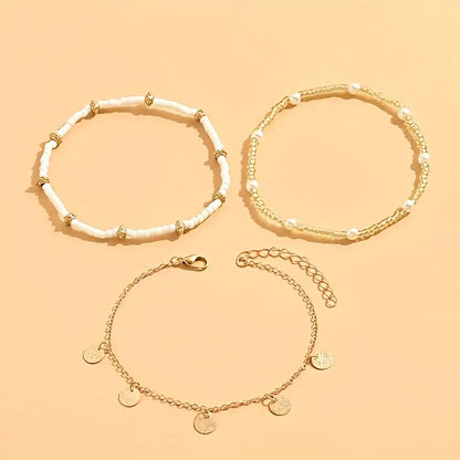 Set de Tobilleras en Capas de 3 Piezas Coastal Charm | Oro