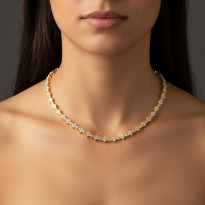 Collar Tennis Cluster Clásico | Oro Blanco