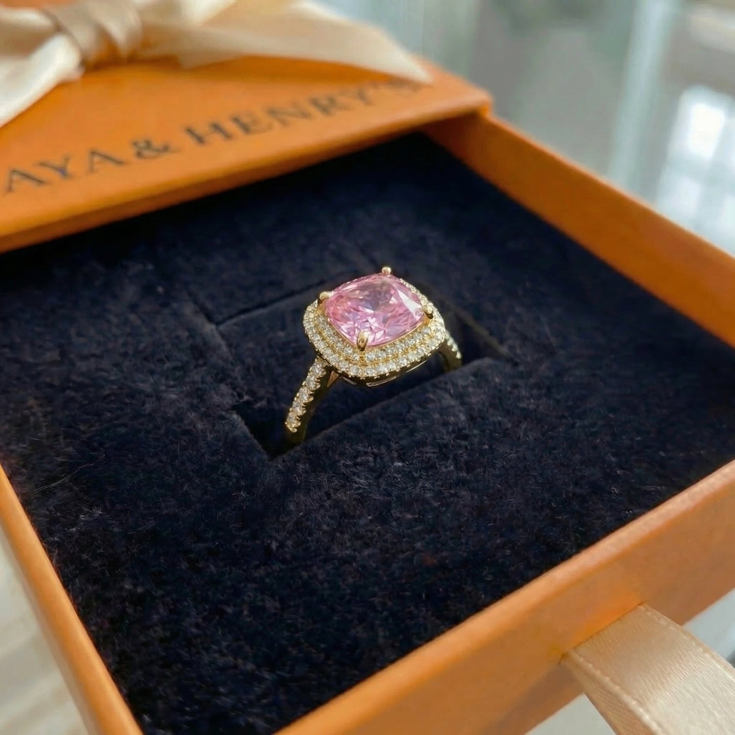 Anillo de Zafiro Rosa Corte Cushion | Oro Rosa