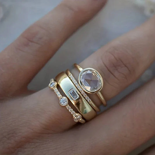 Set de Anillos de Oro y Zirconia Estilo Vintage | Oro