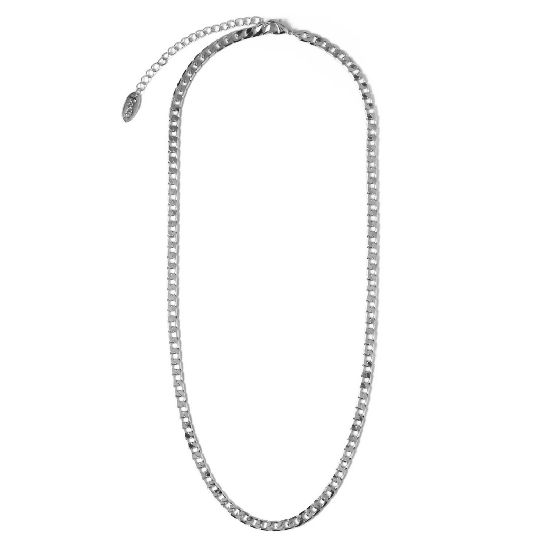 Collar de Cadena Curb de Eslabones Planos | Oro Blanco