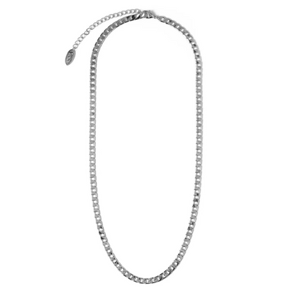 Collar de Cadena Curb de Eslabones Planos | Oro Blanco